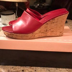 Women’s red size 7 cork wedge slip on shoes